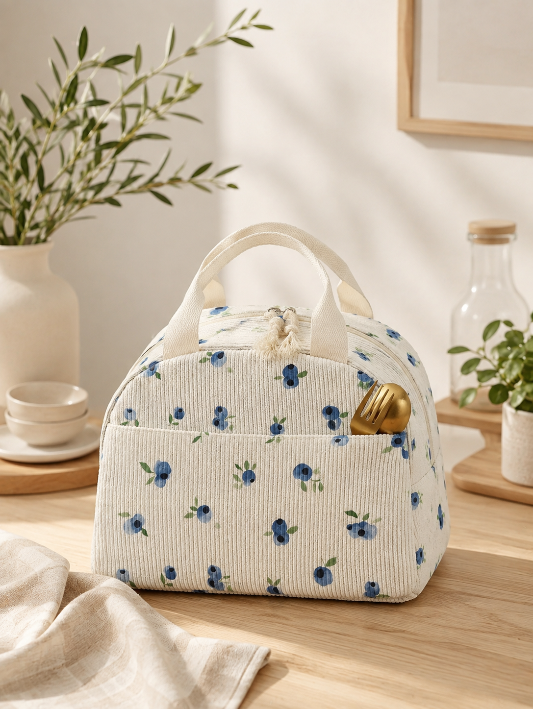 Sac Repas Isotherme Corduroy – Motif Myrtilles